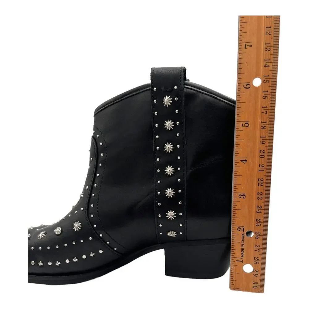 Western Black Leather Studded Sam Edelman Womens Brian‎ Ankle Boots 6.5M EUC